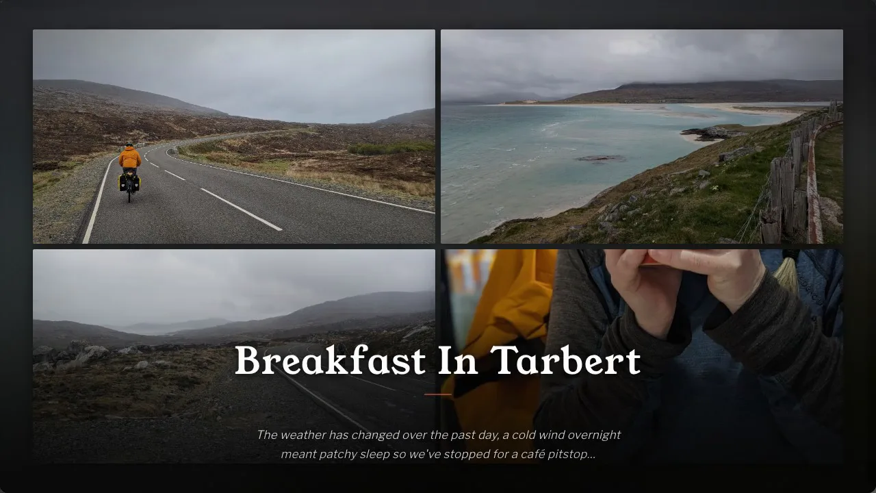 A frame from a Pebbls flyby film: photos from the day appear as the camera reaches them